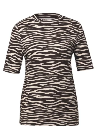 Street One - T-Shirt mit Zebra Print braun - Gr. - 40