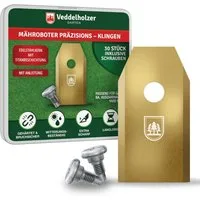 Veddelholzer Rasenmähermesser 30 Mähroboter Klingen aus Edelstahl mit Titan beschichtet Ersatzmesser (30-St., kompatibel mit Gardena, Husqvarna, Yardforce uvm), Inklusive Schrauben alles in einem Set