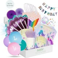 little Birthday Papierdekoration Meerjungfrau Party Set für Geburtstag, Partygeschirr, Luftballons, für 10 Kinder, 142 Teile aus einem Set