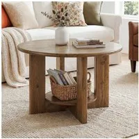 Tribesigns Couchtisch Massivholz Ø 80 cm, 2-stöckig Wohnzimmertisch im Landhausstil (1x Couchtisch 1xZubehörpaket 1xAnleitung), Beistelltisch mit Ablagefächern aus Holz für Wohnzimmer, Braun
