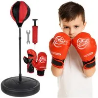 ISO TRADE Boxbirne Kinder-Boxset Punchingball Handschuhe (Spar-Set, körperliche Aktivität), Federnde Konstruktion mit stabilem Standfuß