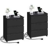 Yaheetech Nachttisch mit Ladestation, 2 USB-Anschlüsse und 2 AC-Steckdosen (2-St), Beistelltisch mit 3 Schubladen, 45,5 × 35,5 × 60,5 cm