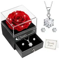 Miofula Adventskalender Ewige RoseGeschenk für damen mit Halskette Ohrringe 925 Sterlingsilber (Wonderful Geschenke, 1-tlg), Kette Geschenke für Mama Oma Freundin Geschenk Valentinstag