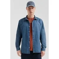 QS Langarmhemd Hemd Regular Fit: Gewaschenes Jeanshemd mit Logo-Stickerei