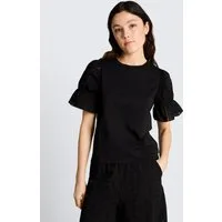 TOM TAILOR Denim T-Shirt T-Shirt (im Einserpack) Loose Fit T-Shirt mit Lochstickereien