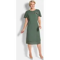 GOLDNER Sommerkleid Kurzgröße: Abendkleid mit abnehmbarer Brosche Eventkleid mit U-Boot-Ausschnitt, Knielänge und Viertelarm