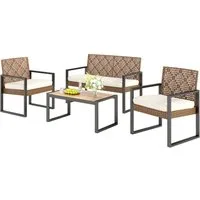 PHI VILLA Gartenlounge-Set, (4 Personen Outdoor Lounge Möbel Gartensofa, mit 1 x 2-Sitzer Sofa, 2 x Sessel und 1 x Tisch), Gartenmöbel Balkonmöbel Set