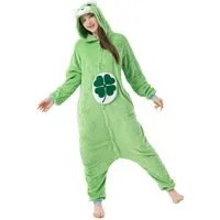 Katara Partyanzug Glücksbärchis Jumpsuit Onesie für Erwachsene S-XL, Karneval Kostüm, Kigurumi - Glücksbärchi Kleeblatt grün L (165-175cm)