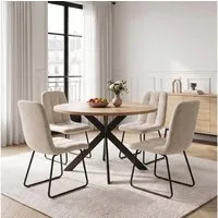 Jiexi Essgruppe Essgruppe Runder Esstisch 110cm MDF Holzoptik Flanell Stühle Set