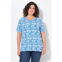 Ulla Popken T-Shirt T-Shirt floraler Druck A-Linie V-Ausschnitt