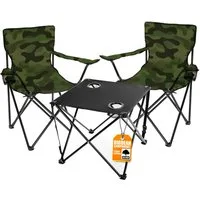 BigDean Campingtisch mit Stühlen camouflage - Camping Tisch Stuhl Set Camping Stühle (Set, 1-St., 2 Stühle mit Tisch), Angel, Festival, Outdoor, Pflegeleicht