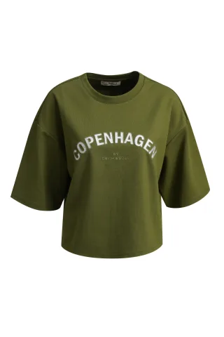 Smith&Soul - Boxy Sweat Half Sleeve Metallic Application olive - Gr. - S