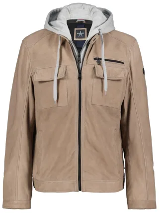 Hideout Lederjacke mit Kapuze - Taupe