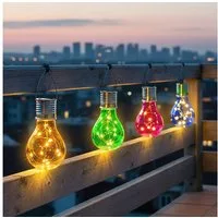 Spetebo LED Solarleuchte Kunststoff Solar Glühbirne 4er Set 15 cm - in gelb, grün, pink, blau, Solarbetrieben, LED wechselbar, warm weiß, Praktische Einschlatautomatik