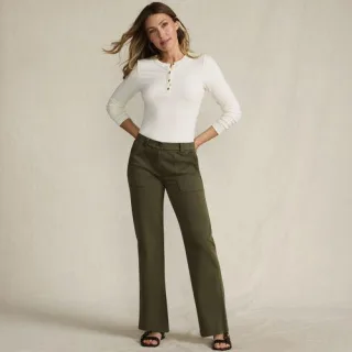 Lange Chino-Hose Mid Waist, Damen,  Grün, Baumwolle/Lyocell (Viskose)/Baumwoll-Mischung, by Lands' End