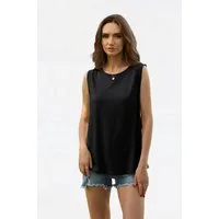 Imily Bela Tanktop Damen ärmellos Rundhals Basic Oberteil (Packung, 1-tlg., 1per-Pack) mit Rundhalsausschnitt in Unifarbe