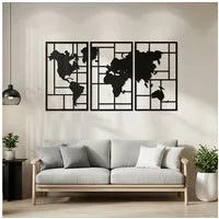 HOMCOM Wandbild Metall Wanddeko, Weltkarte (Wanddeko, 3 St), Metall Wandkunst mit Weltkarte, Schwarz