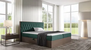 Boxspringbett Bett BROMIA 160x200cm Dunkel Eiche Stoff Grün inkl. Bettkasten