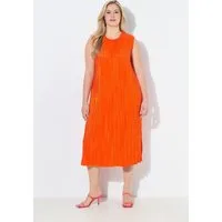 Ulla Popken Midikleid Plissee-Midikleid Rundhals ärmellos