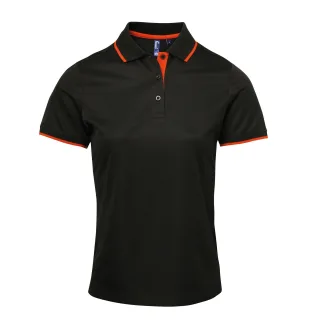 Premier Womens/Ladies Contrast Coolchecker Polo Shirt (Schwarz/Orange)
