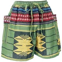 Guru-Shop Hose & Shorts Kurze Boho Hose, Ethnostyle Shorts - grün/bunt