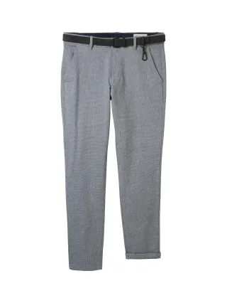 Denim Tom Tailor - Straight Chino Hose mit Gürtel white navy dobby yarn dye - Gr. - 34