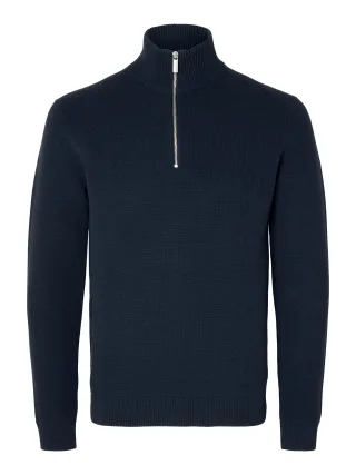 selected men - SLMDANE LS KNIT REG STRUC HALF ZIP NOOS Sky Captain - Gr. - L