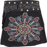 Guru-Shop Minirock Wickelrock, bestickter kurzer Goa Rock, Cacheur.. alternative Bekleidung