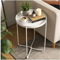 doporro Beistelltisch Couchtisch kleiner Tisch mit 1/2 geflochtenen Ablagen rund Reglo-08, Zwei Materialien zur Auswahl