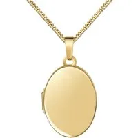 JEVELION Amulett Medaillon Gold 585 aufklappbar Anhänger zum Öffnen für 2 Bilder (Fotomedaillon Gold, für Damen und Mädchen), Mit Kette vergoldet - Länge wählbar 36 - 70 cm oder ohne Kette.