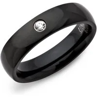 Unique Fingerring Schwarz aus Edelstahl 5mm mit Zirkonia R9084cz