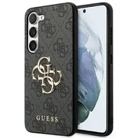 Guess Handyhülle Case Galaxy S24 grau Logo goldfarben Kunstleder 6,2 Zoll, Kantenschutz