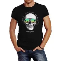 Neverless Print-Shirt Herren T-Shirt Totenkopf Kopfhörer Musik Party Skull Sonnenbrille mit Print