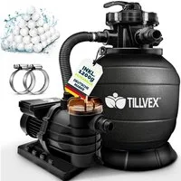 tillvex Sandfilteranlage tillvex Sandfilteranlage 13.200L/h mit 1200g Filterbällen + Pumpe (Poolfilter Selbstansaugend Sandfilter Schwimmbecken, Filteranlage 7-Wege Ventil & 2in1 Adapter Ø32-38mm), Pool 13.200L/h bis 40.000L + 1200g Filterbälle