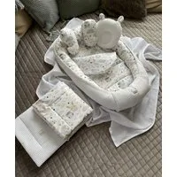 Loolay Bettnestchen Weiß WAFFELPIQUE/ HASE Beige Babynest Babyaustattung Neugeborene SETS, (Reisebett Unterlage Nestchen SOLO/ o. in Premium Geschenk SETS, 5-tlg., 4 Jahreszeiten ATMUNGSAKTIVER WAFFELSTOFF), LOOLAY® - 100% Europäische Stoffe und Klei