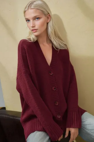 Dicker V-Ausschnitt Strickcardigan