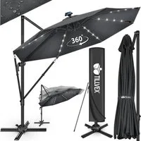 tillvex Sonnenschirm tillvex® LED Premium Alu Sonnenschirm 330 cm + Abdeckung & Windsicheru, Premium-Series, inkl. Regenabdeckung, Ampelschirm 6-fach Verstellbar mit Kurbel