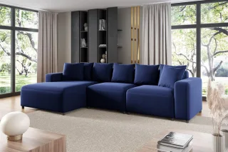 Ecksofa Designersofa Sofa MEGAN in Stoff Salvador Dunkelblau Ottomane Links