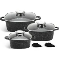 KlönBerg Topf-Set Quadratische Töpfe in 3 verschiedenen Größen, Bräter, Backtopf, Aluminiumguss, Aluminium, Keramik, Edelstahl (Passt in jede Küche! (2.3L / 4.5L / 5.9L), 6-tlg., Es ist eine perfekte Geschenkidee für jeden Anlass), Innovative Aroma K