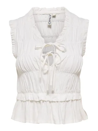 ONLY - ONLGOA S/S LINEN BL FRILL TOP CC PNT Cloud Dancer - Gr. - S