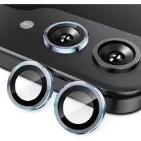 Wigento Handyhülle Für Samsung Galaxy Z Flip7 5G Aluminium Ring + 9H Hart Glas Hellblau, Kameralinsenschutz mit Metallring, gehärtetes Glas
