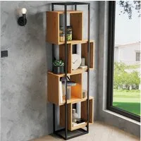 HAUSS SPOLE Bücherregal mit 4 Offenen Fächern,Stehregal Metallregal mit MDF-Holz,Schwarz Braun, Standregal aus MDF-Holz in natürlicher Holzoptik, für Wohnzimmer, Arbeitszimmer, Küche oder Büro
