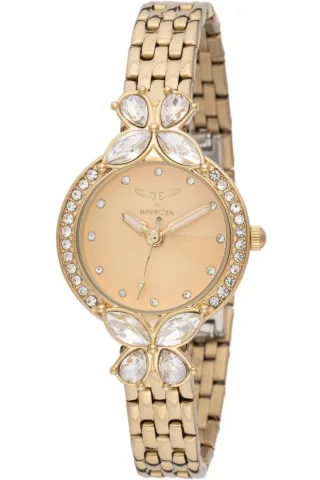 Invicta Wildflower 69094 Damenuhr - Quarzwerk - Metall mit goldenem Zifferblatt - 30 mm