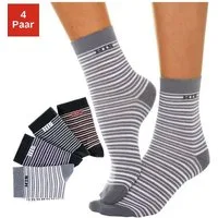 H.I.S Basicsocken Damen Herren Ringel und uni Socken (Packung, 4-Paar, Gr. 35-38 bis 43-46) mit eingestricktem Markenlogo