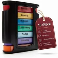 BigDean Pillendose 10er Set Tablettenbox 7 Tage Wochenbox mit 4 Fächern pro Tag (Set, 10 St), 100% BPA-frei, sichere Klappverschlüsse, herausnehmbare Tagesboxen