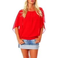 malito more than fashion Chiffonbluse malito Damen Bluse im Fledermaus Look, Tunika mit Rundhals und breite mit breitem Bund Einheitsgröße