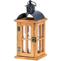 Levandeo® Kerzenlaterne, Laterne H29cm Braun Holz Metall Kerzenhalter Windlicht Gartendeko
