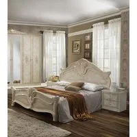 Interdesign24 Bett Alba (im klassischen Barock-Stil, in versch. Größen, inkl. Lattenrost), in Beige Hochglanz
