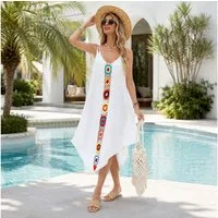 MOPUEA Strandkleid Maxi-Strandkleid mit Blumenmuster und Spaghettiträgern (Set, 1-tlg., Boho Spitze Bikini Cover Up) Eleganter Überzug für Sommerausflüge und Freizeit Hauskleid