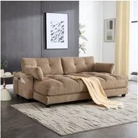 KLAM HOME Schlafsofa Ecksofa Palmensessel Relaxsofa Polstermöbel mit 2Becherhaltern&USB, mit eine Seitentaschen, Cordstoff, Sitzsack mit rollenden polstern, Perfekt für Wohnzimmer, Schlafzimmer, Jugendzimmer, Gästezimmer